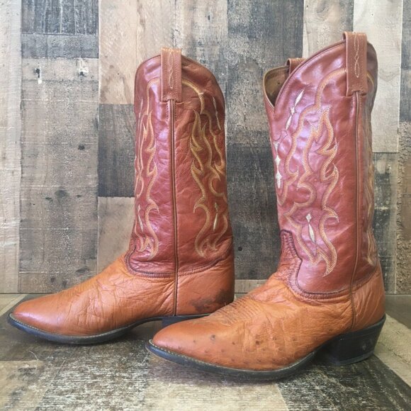 Tony Lama Vintage Brown Smooth Quill Ostrich Cowboy Boots Mens 10.5 D - Picture 5 of 12